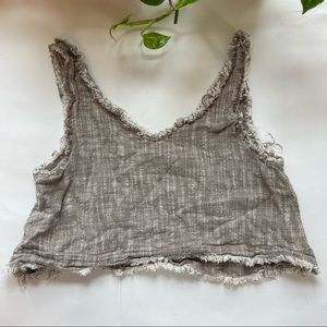 Urban Outfitters Rori Frayed Hem Top in Brown/White